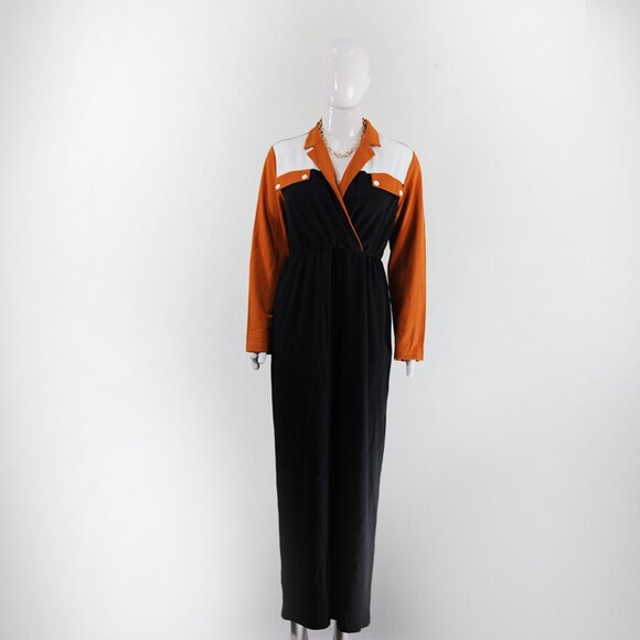 SHEIN Black & Orange Wide-Leg Jumpsuit, Elegant & Comfy - Picture 1 of 5